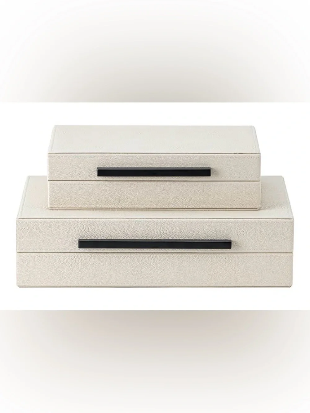 Set of 2 Beige Shagreen Decorative Storage Boxes, Faux Leather, New
